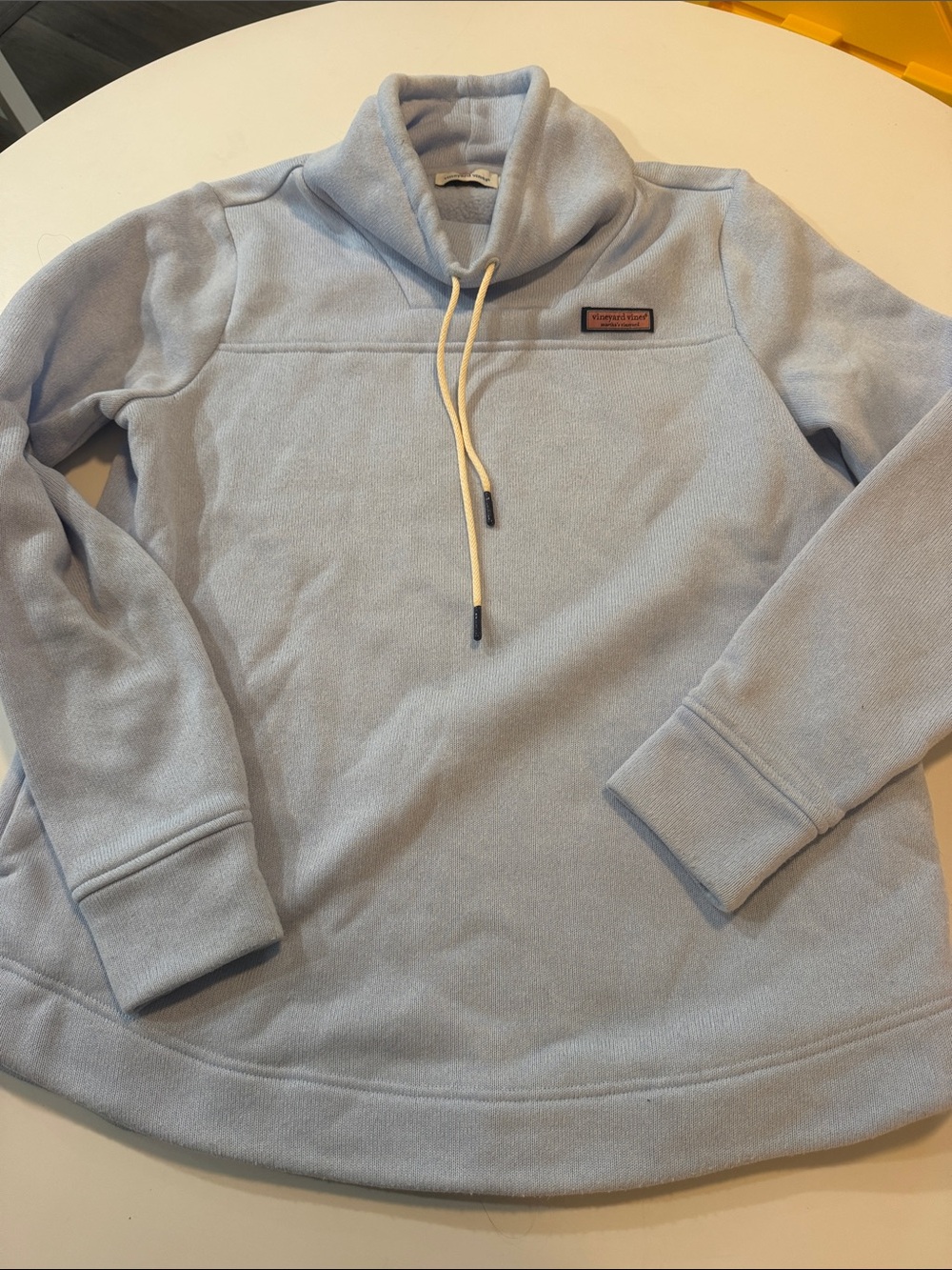 Vineyard Vines Light Blue Funnel Neck Pullover with Cream Drawcord